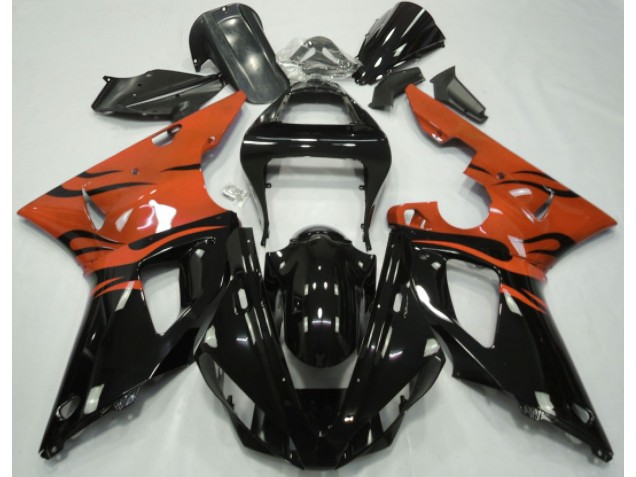 00-01 Schwarz Flamme & Orange Yamaha R1 Motorrad Verkleidungen